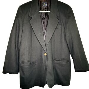 Vintage 90s Y2K Lizsport 100% Wool Black Oversize Blazer Jacket Coat Large 12 P‎
